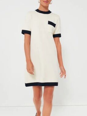 Tuckernuck Merritt Dress Women’s Small Knit Mini Cream Navy Blue Shift